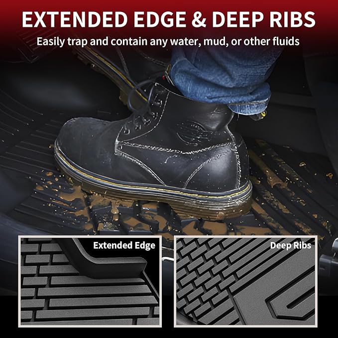 LASFIT Floor Mats 2019-2025 for Chevy Silverado/GMC Sierra 1500, 2020-2025 2500 HD/3500 HD, Crew Cab Only(Fit with Rear Under-Seat Storage, But Not Fit 2nd Row Plastic Storage) All Weather TPE Mats