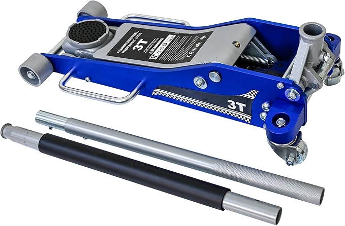 Aluminum Steel Hydraulic Floor Jack 3Ton/6600lbs.Dual Piston Fast Lifting Pump.Horizontal Floor Jack Lifting Range 4.3"-20".Racing Car Jack for MVPs,SUVs and Trucks.Trolley Jack with Extra Saddle