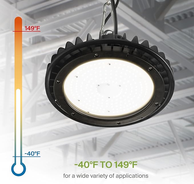ASD LED High Bay UFO Light Fixture, Commercial Shop Lighting | Dimmable, IP69K Waterproof, DLC Premium, UL Listed | 200W 29000LM 3500K 100-277V | Warehouse, Garage, Workshop, Barn Lamp | Black, 6 Pack