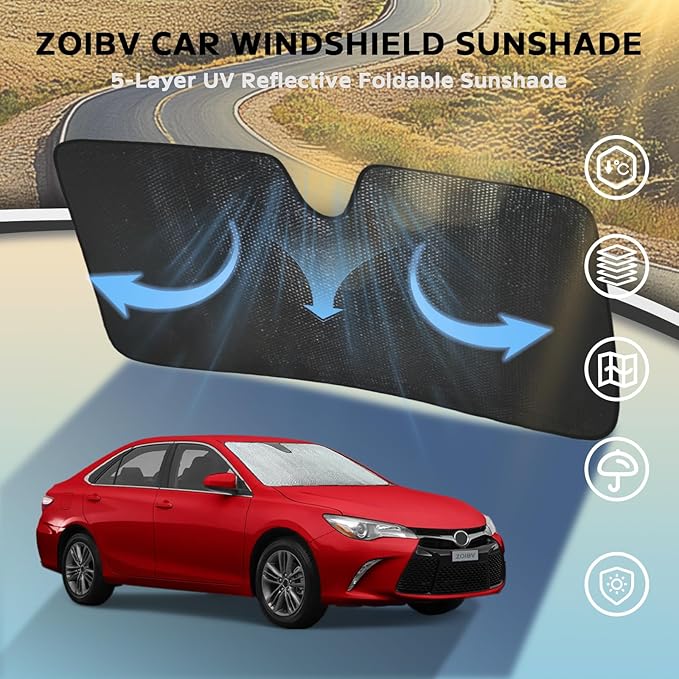 Windshield Sun Shade for Toyota Camry 2012-2017 - 5-Layer Bubble Foldable Front Window Shade Sun Visor Accessories - Blocks Heat & UV Rays