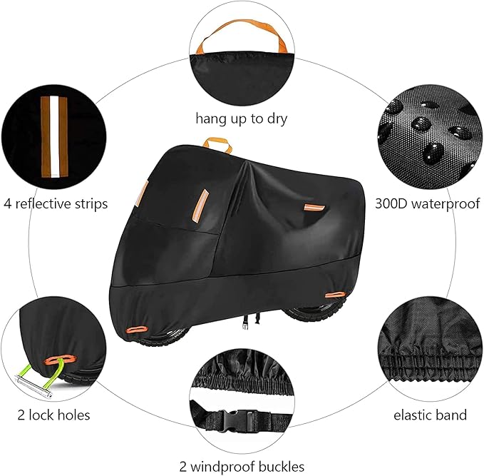 300D Oxford Heavy Duty Motorcycle Cover, Dirt Bike Cover, 86 inch L Compatible Sport Bikes Cruiser - Tear Proof Night Reflective Lock Holes Waterproof Impermeable Outdoor Protect (86 inch)