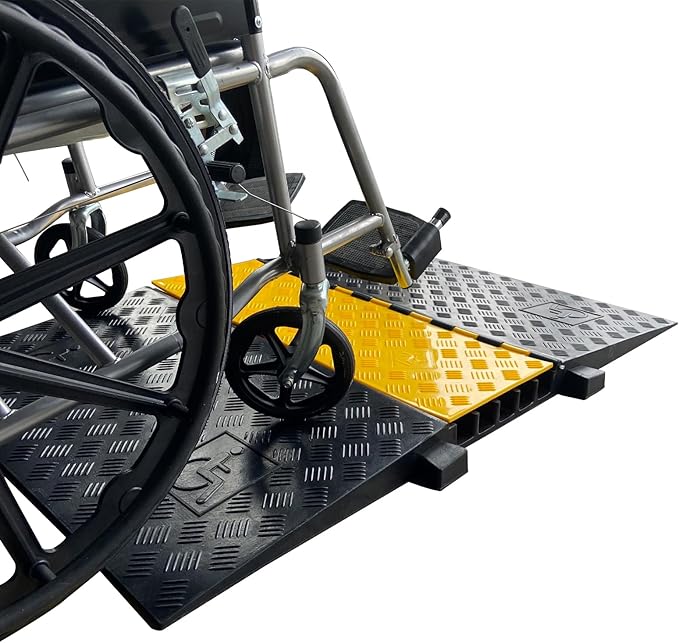Rubber Cable Ramp 5 Channel Drive Over Hose Cable Protector Outdoor 22000Lbs Load Capacity Wires Power Lines Extension Cord Cover Traffic Speed Bump 1 Pack