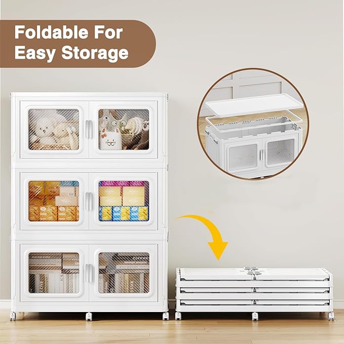 880 Qt Stackable Storage Bin with Lid, 220Gal Extra Large Collapsible Storage Boxes, Folding Plastic Drawer, Heavy-Duty Store Cabinet, Closet Organizer for Home Kitchen, 4 Pack White