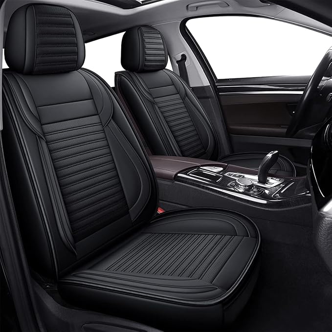 LINGVIDO Car Seat Covers, Breathable and Waterproof Faux Leather Automotive Seat Covers for Cars SUV Pick-up Truck Sedan,Universal Anti-Slip Driver Seat Cover with Backrest (Full Seat, Black)