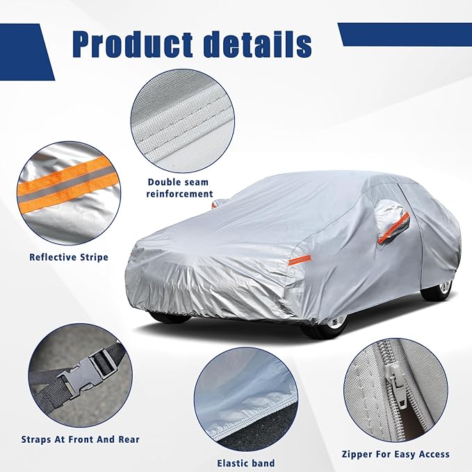 Kayme 6 Layers Car Cover Custom Fit for Honda Civic Sedan/Coupe (1991-2025) Outdoor Waterproof All Weather for Automobiles, Full Cover Rain Sun UV Protection with Zipper Cotton