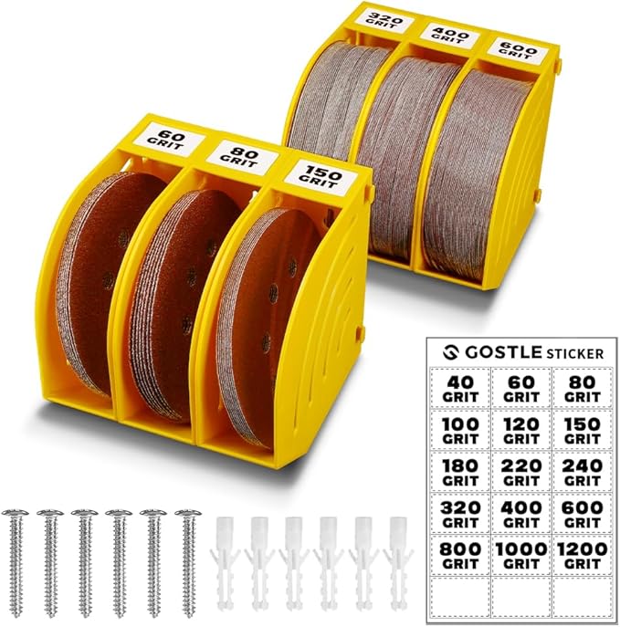5 Inch Professional Sanding Discs Storage Bins - 6 Bins Set for Efficient Organization, Offset Snap-On Connection, Grit Classification, Space-Saving Design and Versatile Application, Yellow