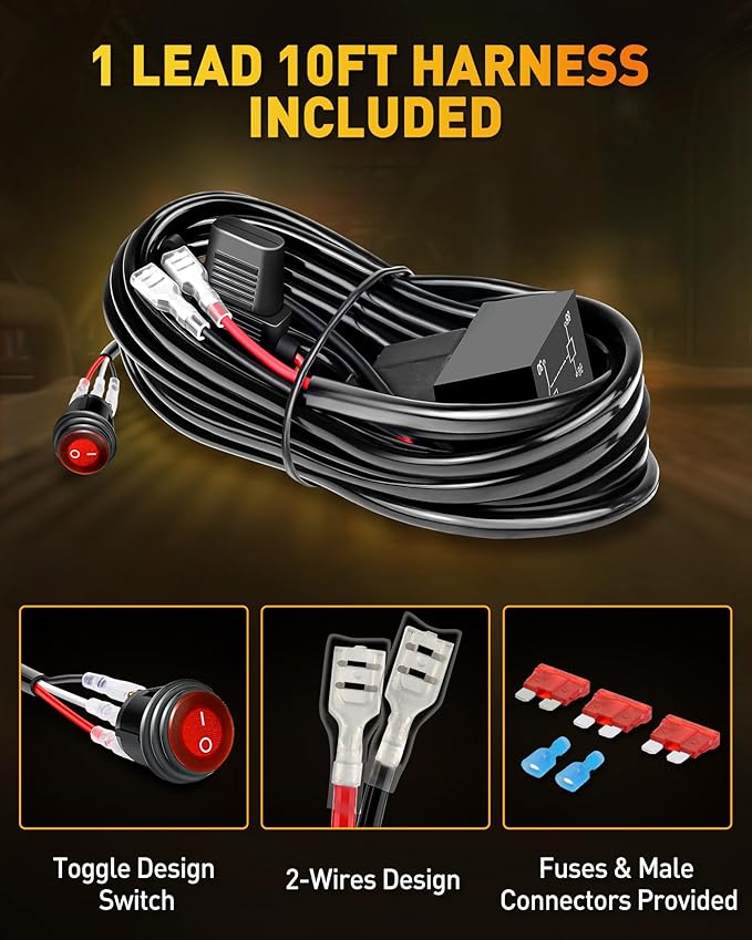 NAOEVO 12 Inch LED Light Bar, 300W 30000LM LED Offroad/Driving/Fog Lights with Wiring Harness Kit, Spot Flood Work Lights for Truck UTV ATV Golf Cart Boat, 1 Pc (Amber)