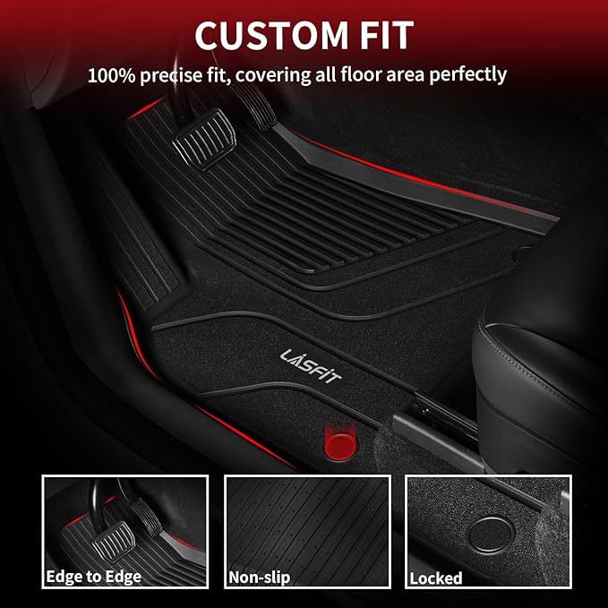 LASFIT Premium Extra Thick Floor Mats Fit for Tesla Model S & Model S Plaid 2025 2024 2023 2022 2021, Custom Fit TPE All Weather Floor Liners 1st & 2nd Front Rear Row Car Mats, Black