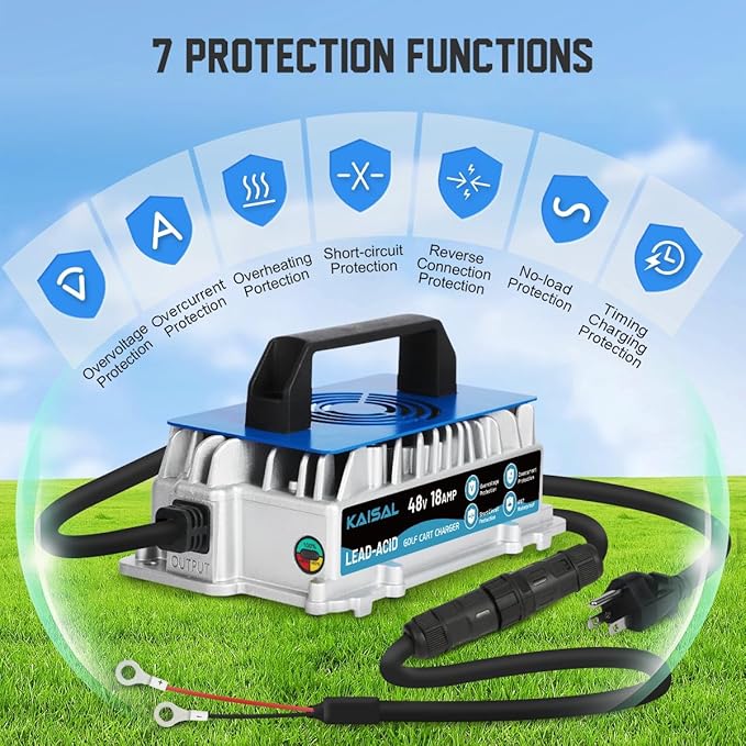 KAISAL 48V Charger 1250W 18A Golf Cart Battery Charger for 48 Volt Club Car/EZGO/Yamaha Onboard Lead-acid Golf Cart Charger with M8 Terminal for all 48V Vehicles, Forklift, Floor Scrubber, Motor, Boat