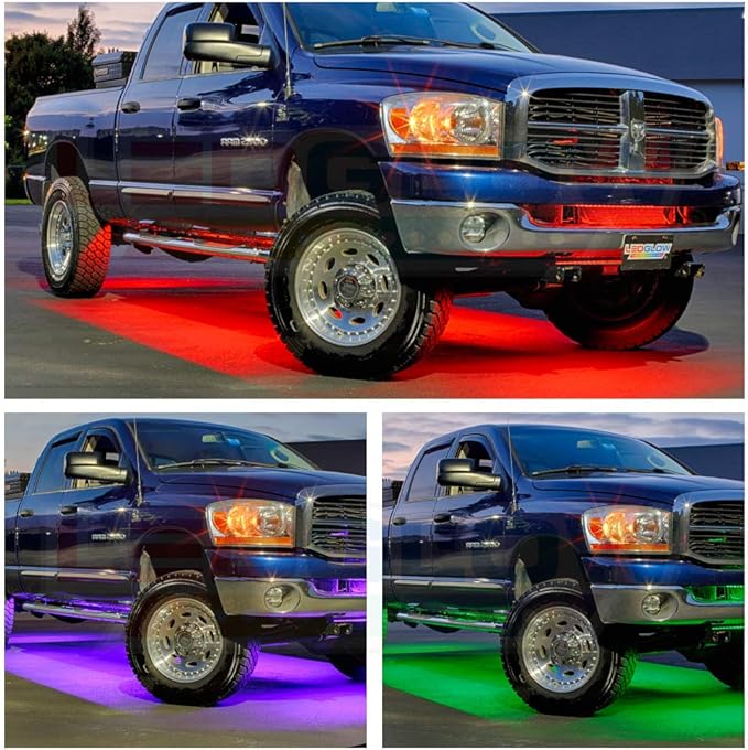 LEDGlow 6pc Million Color Multi-Color Truck LED Neon Underglow Accent Lighting Kit - 18 Solid Colors - 12 Patterns - Music Mode - Rigid Multi-Color Underbody Tubes - Includes Control Box & Remote