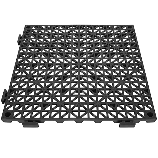 VEVOR Interlocking Tile 50PCS Black, Drainage Tiles 12" x 12" Splicing, Soft PVC Interlocking Drainage Floor Tiles, Non-Slip Drainage Holes for Restroom, Bathroom, Kitchen, Pool, Wet Areas