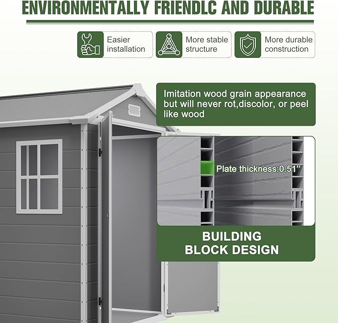 6x6 Resin Outdoor Storage Shed Kit-Perfect to Store Patio Furniture, Garden Tools Bike Accessories, Beach Chairs and Lawn Mower, Grey & White