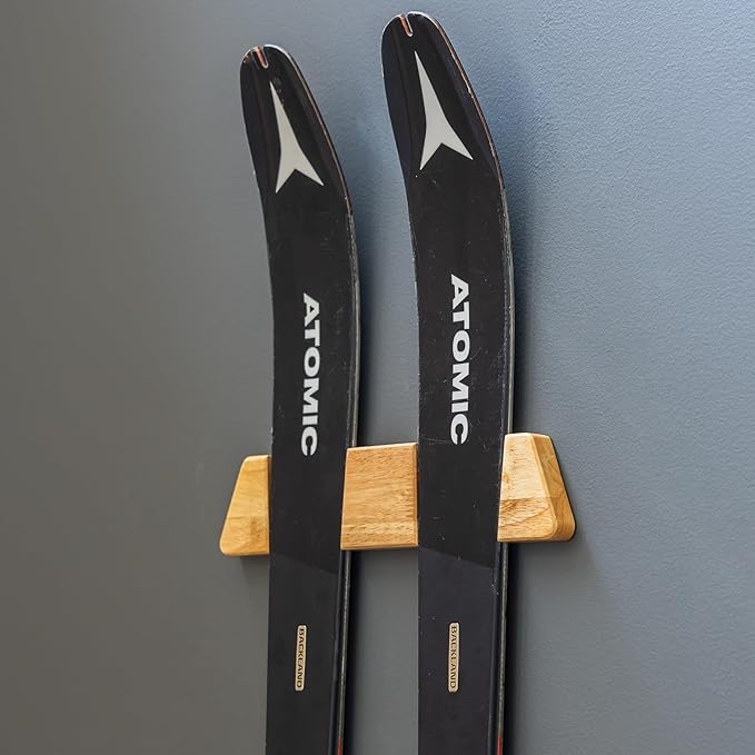 StoreYourBoard Minimalist Wood Ski Rack – Vertical Ski Storage Holder for Home & Garage, Solid Wood Ski Wall Mount Display Rack, Holds 50 lbs