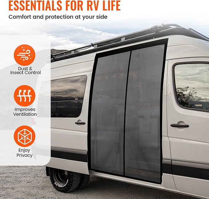 71''H x 59''W Van Bug Screen Side Door Sliding Door Window Covers with Magnetic Closure Car Window Screens for Camping Fits Mercedes Sprinter Ford Transit and RAM Promaster