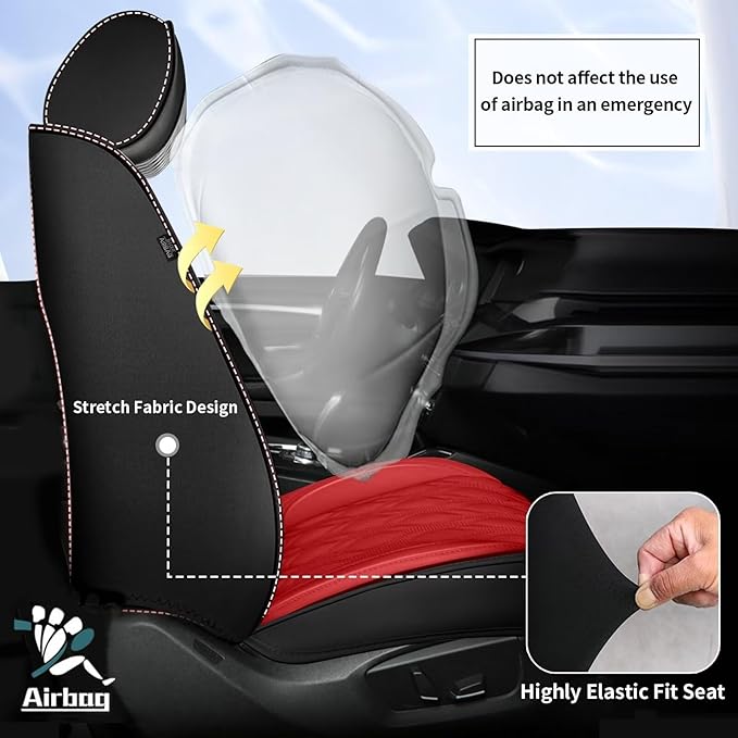 2 Front Car Seat Covers Fit for Toyota Camry 2012-2025 Faux Leather Automotive Seat Covers Waterproof Car Seat Protector with Airbag Compatible (2 Seats, Black&Red)