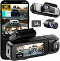3 Channel Dash Cam 4K with 128GB Card, 3.18" Touch Screen, Voice Control, 4K Front and 1080P Rear Inside Loop Recording, 5.8GHz WiFi, GPS, Night Vision, WDR, Parking Mode