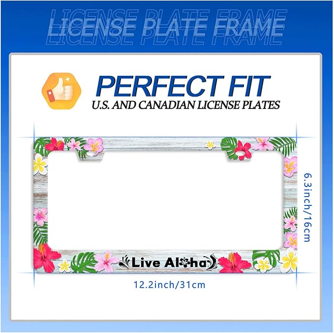 Aloha License Plate Frame Beautiful Hibiscus Flower License Plate Stainless Steel Funny License Plate Holder Hawaii Car Accessories Decoration with Screws Fits Standard Vehicles Size 12.3" x 6.3"