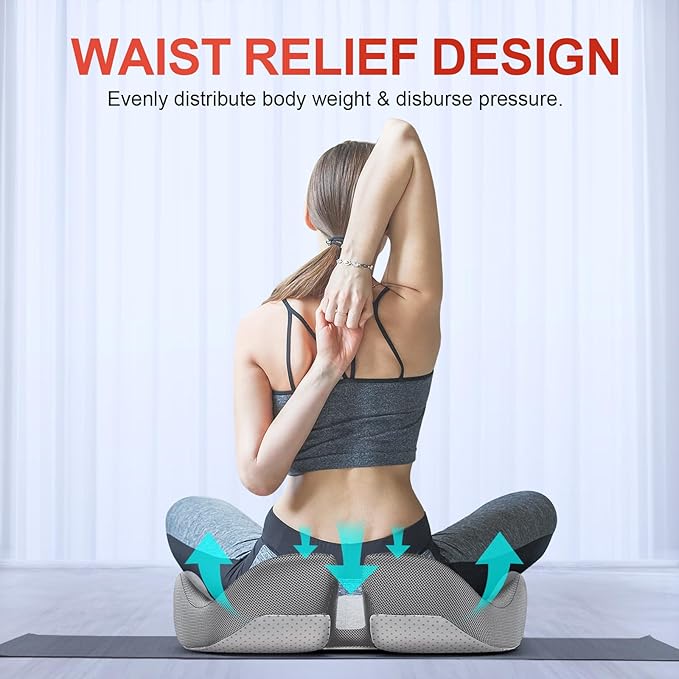 Benazcap X Large Memory Seat Cushion for Office Chair Ergonomic Cushions Pad Pillow for Pressure Relief Sciatica & Pain Relief Memory Foam for Long Sitting for Gaming Chair and Car Seat Gray