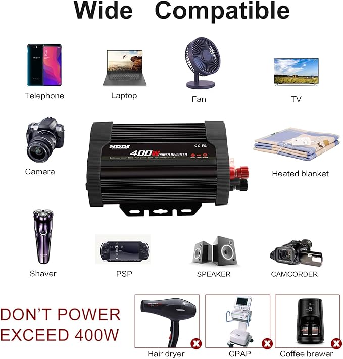 400W Car Power Inverter, DC 12V to 110V AC Converter with 2 Charger Outlets and Dual 3.1A USB Ports Cigarette Lighter Socket Adapter(Black)