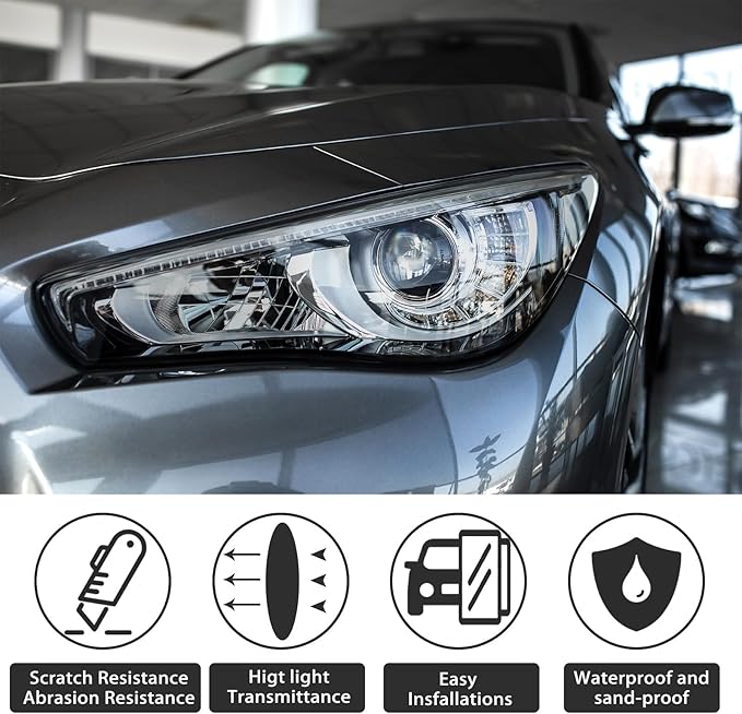 Pangda 16" x20ft Long Headlight Taillight Vinyl Tint Wrap Roll 40% VLT Self Adhesive Tail Light Tint Fog Lights Films with Scraper Vinyl Film Sticker Roll Car Accessories(Light Black)