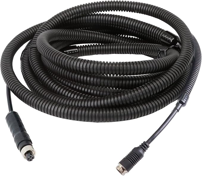 4 Pin Backup Camera Cable with Corrugated Tube Cover, 4 Pin Aviation Extension Cord, Weatherproof, Compatible with Rearview Camera Systems, Radar DVRs, CCTV Security Systems(10FT/3M)