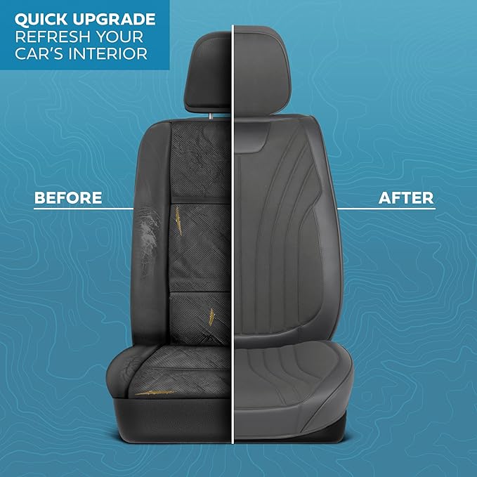 Elite Edition Faux Leather & Suede Seat Covers for Cars, Trucks, & SUV - 2 Charcoal Car Seat Covers for Front Seats - Universal Fit Car Accessories Automotive Interior Protector for Cars