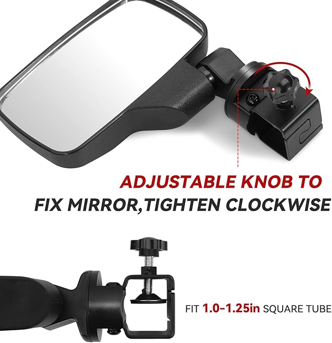 Upgraded Golf Cart Side Mirrors Full Package Tube&No Drilling,Fit for 0.75"-1.35" Square Tube,Adjustable Clips Golf Cart Mirror Compatible with Club Car EZGO Yamaha ICON
