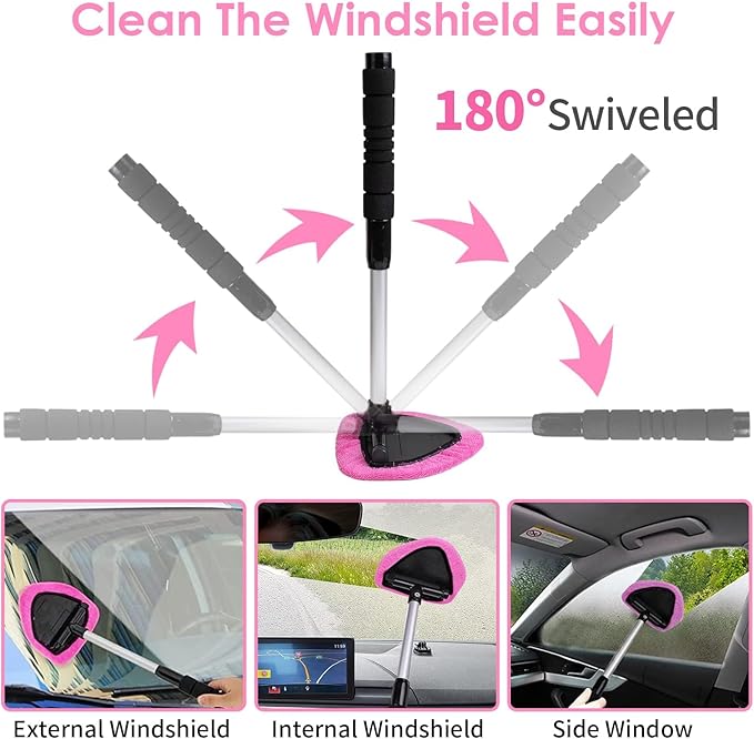 Viewsun Windshield Cleaner Tool, 17Pcs Pink Car Interior Cleaning Kit, Detailing Kit Cleaner, Detailing Brush, Cleaning Gel, Inside Cleaning Supplies Accessories for Women Girl Gift