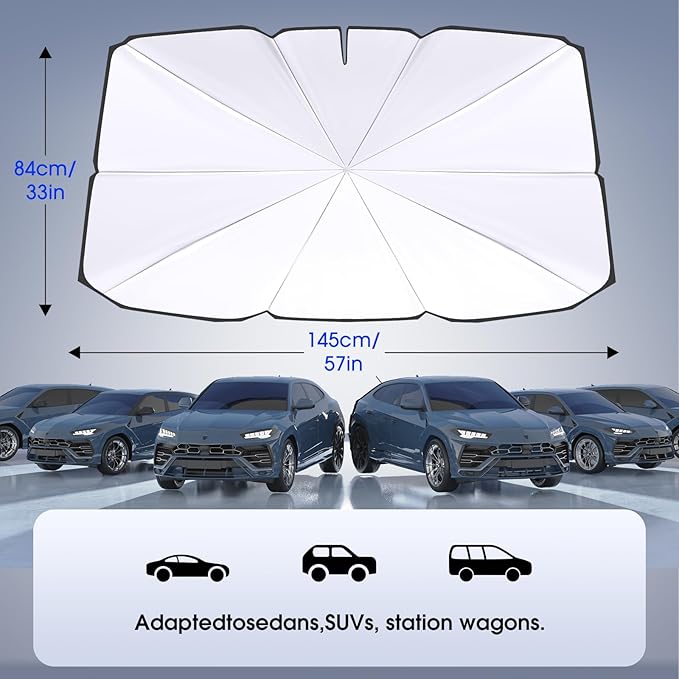 helloleiboo Foldable Car Windshield Sun Shade Umbrella 360°Rotating 55"x30"Sunshade for Car Windshield Front Window Reflective Polyester Blocks Heat Automotive Interior Sun Protection for Cars Trucks