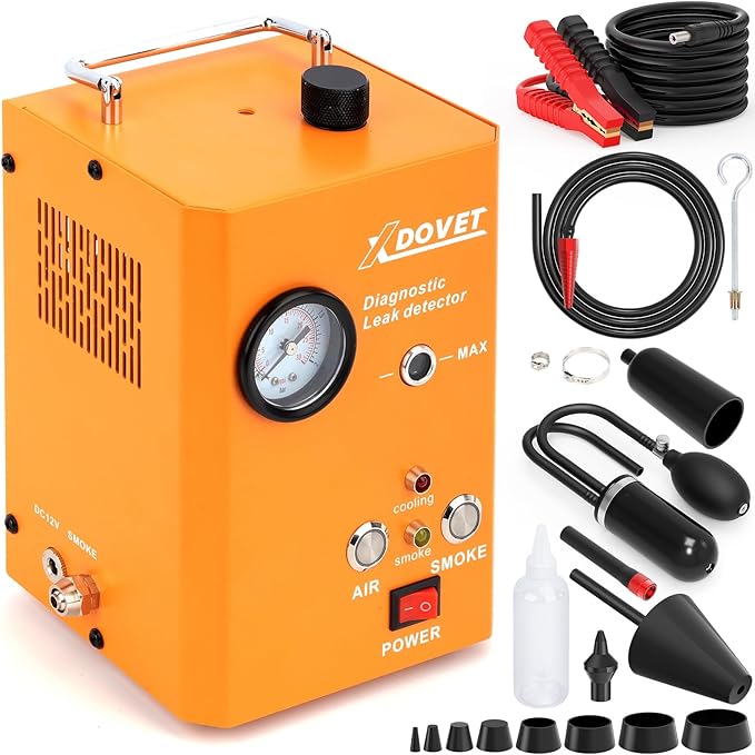 XDOVET Smoke Machine Automotive Leak Detector, KSD201 Pro Auto EVAP Smoke Leak Tetser with Built-in Air Pump, Pressure Gauge, Emission Vacuum Exhaust Smoke Tester Tools Kit for Cars