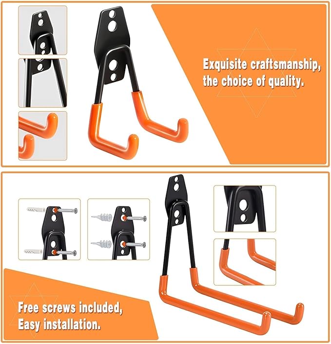 32 Pack Garage Hooks garage organization Steel Heavy Duty Garage Storage Hooks Utility Steel Wall Mount Garage Hanger &Organizer for Bikes,Garden Tools, Ladders, Bulk Items Ropes and More Equipment