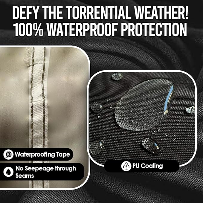 Your Ride! Heavy Duty Motorcycle Cover Waterproof Outdoor 210 Oxford Fabric with Heat Sealed Seams Ultra Waterproof Fits up to 116" All Weather Scooter Cover for Sport Bike with Carry Bag