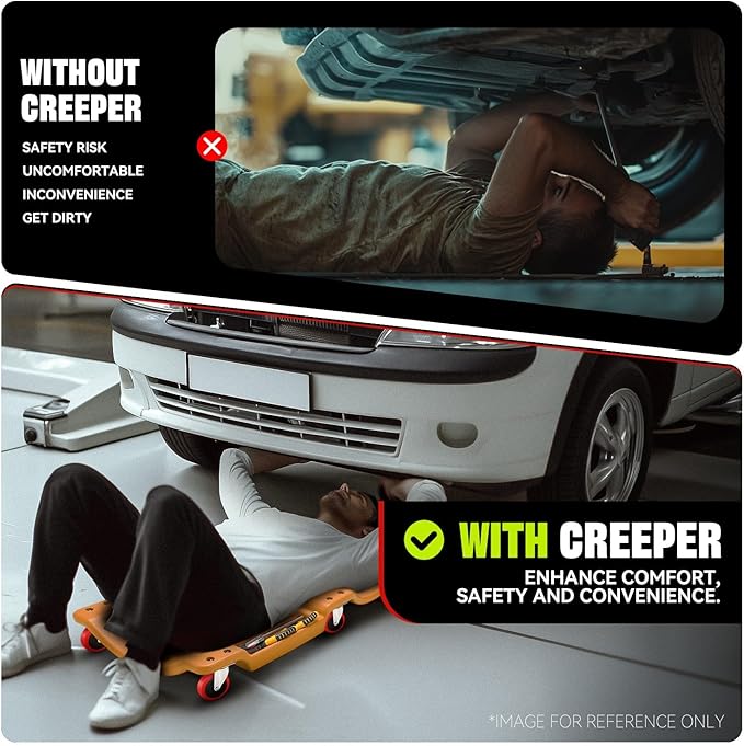 Auto Dynasty 36 Inches Mechanic Creeper, Automotive Garage Repair Low Profile Under Car Rolling Creeper with Padded Headrest, Plastic, Orange