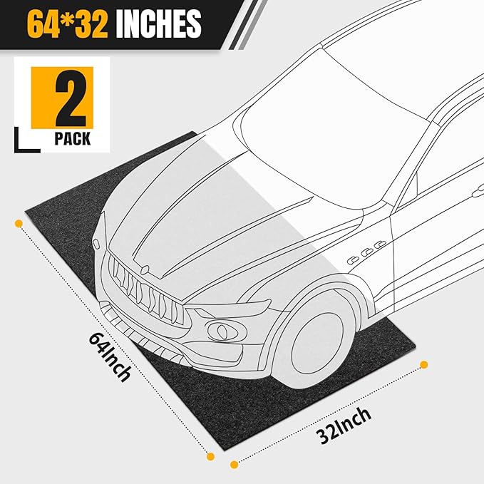 Heavy Duty Oil Spill Mat, Garage Floor Mat for Under Car, 64" X 32", Waterproof, 1/4" Rubber Backing Protects Floor, Reusable, Absorbs All Types of Spills, Oil Absorbent Pads(2-Pack)