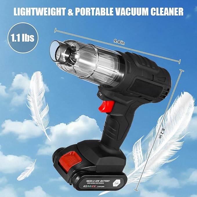 Car Vacuum Cleaner Portable Air Duster 2in1 Brushless Motor 80000 RPM Vacuum Suction Blower with LED Light Dual Use for Home Office Keyboard with 5pcs Nozzles and Carry Bag