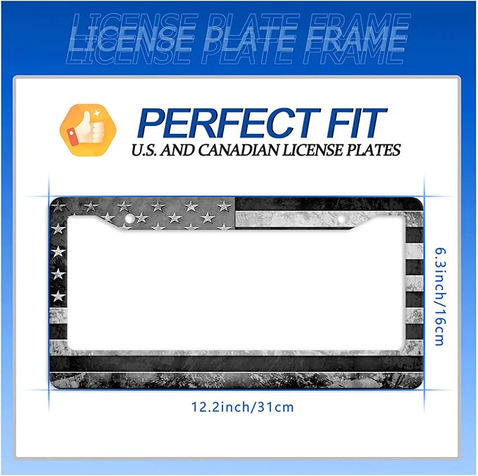 Grey Black American Flag License Plate Frame Vintage USA Flag License Plate Stainless Steel Funny License Plate Holder Patriotic Car Accessory Car Decoration 12.3" x 6.3"for Men Women
