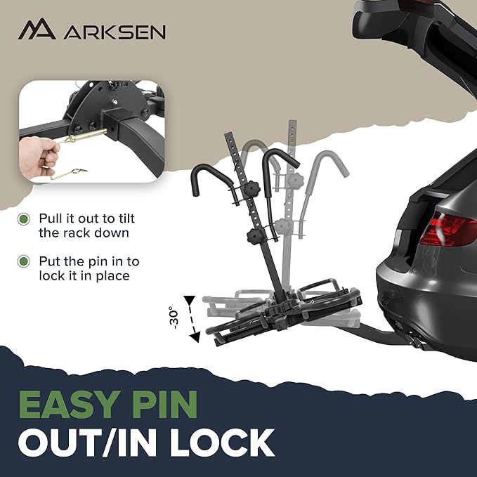 Arksen Hitch Mounted Bike Rack Smart Tilting 2-Bike Platform Style 150 lbs Capacity Carrier for Standard, Fat Tire and Electric Bicycle Fits SUV Pickup Truck RV Camper - 2 inch Receiver