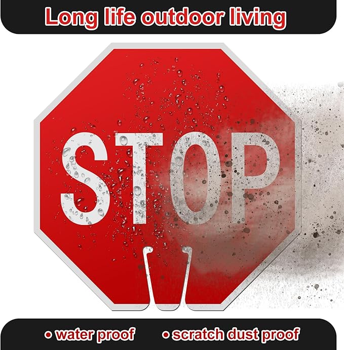 Geetery 6 Pcs Stop Signs 12 x 12 Inches PVC Traffic Cones Top Warning Signs Double Sided for Street Road Barricade Outdoor Weather Resistant Construction
