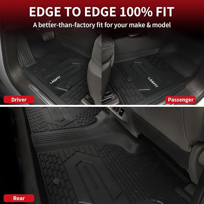 LASFIT Front Floor Mats 2019-2025 for Chevrolet Silverado/GMC Sierra 1500, 2020-2025 Chevy Silverado/GMC Sierra 2500HD 3500HD, Crew Cab/Double Cab, All Weather TPE Floor Liners, 1st Row Only