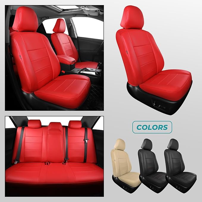 for Toyota Camry Seat Covers L LE XLE 2012 2013 2014 2015 2016 2017 - Custom Fit Car Seat Covers Full Set, Waterproof Breathable Luxury Leather Seat Covers for Cars, Red Not for Hybrid