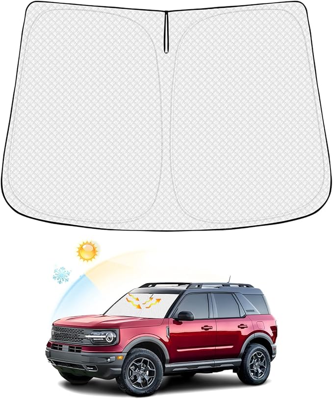 Windshield Sun Shade for Ford Bronco Sport 2021-2025 2026 Thicken 6-Layer Foldable Front Window Sunshade Sun Visor Protector Block UV Rays Keep Vehicle Cool