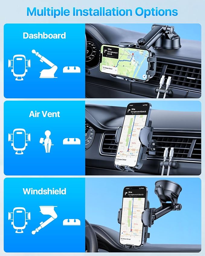 2025 Ultimate Car Phone Mount【98+LBS Strongest Suction & Military-Grade】【Patent & Safety Certs】 Cell Phone Holder Truck Stand for Dashboard Windshield Vent for iPhone 15 Pro Max 14 Samsung,Dark Grey