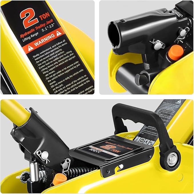 DNA MOTORING Low Profile Hydraulic Trolley Service/Floor Jack, 2 Ton (4000 lbs) Capacity, Lifting Range 5.1"-13", Yellow, TOOLS-00474-YL