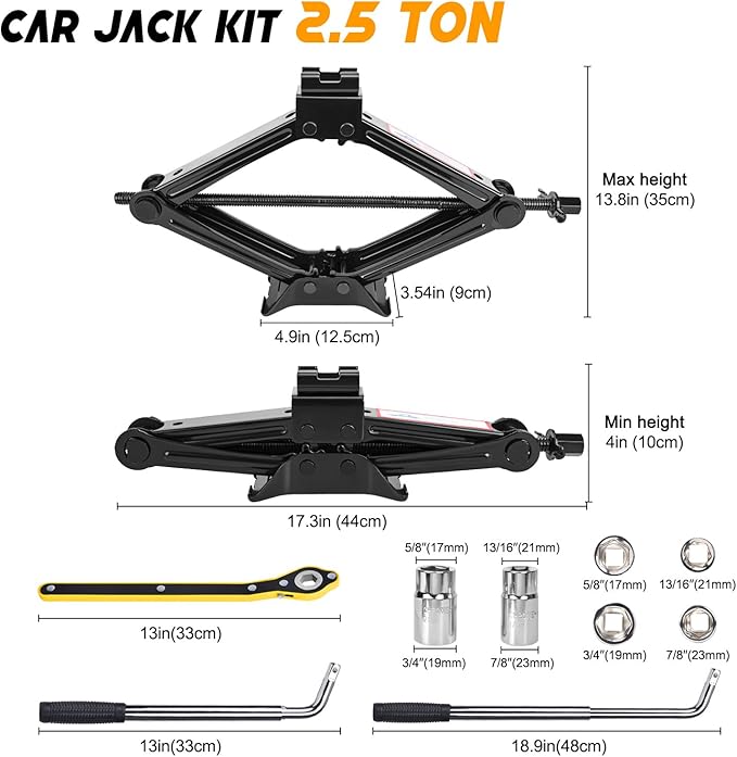 Car Jack Kit Scissor Jack for Car 2.5 Ton (5511 lbs) Tire Jack Tool Kit Universal Car Emergency Kit with Lug Wrench Tire Changing Kit for Car SUV