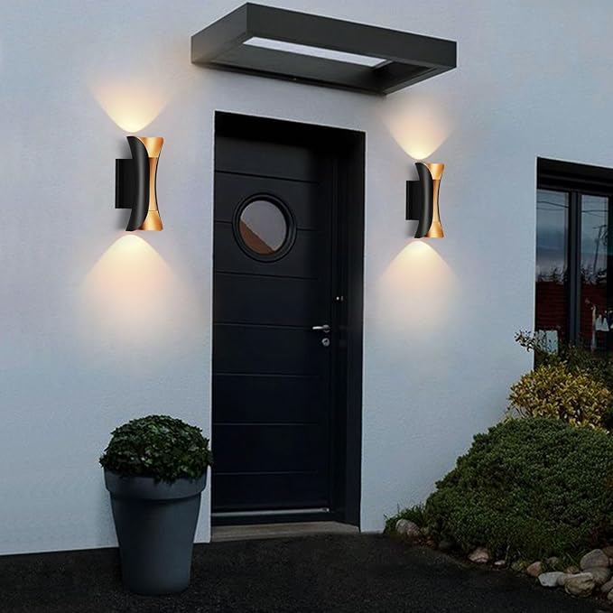 Outdoor Wall Light LED 20W (H) 11.8in Aluminum - Black Gold Waterproof Exterior Lighting Fixture,3000K Warm,Up Down Porch Sconces Brightens to Patio,Garage,Front Door