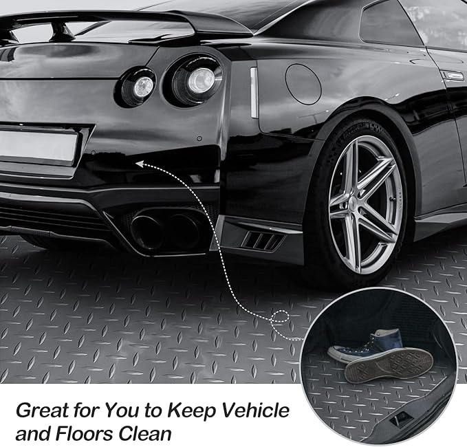 Garage Floor Mat, 4x8.2ft Diamond Rubber Plate Garage Flooring Rolls, Non-Slip Car Parking Mats Gray Floor Protector Mat for Garage Floor Under Car Trailer Truck