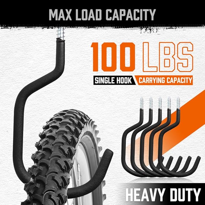 HORUSDY 6 Pack Heavy Duty Bike Hooks - 7.5 inches, 100LBS Capacity for Garage Wall and Ceiling