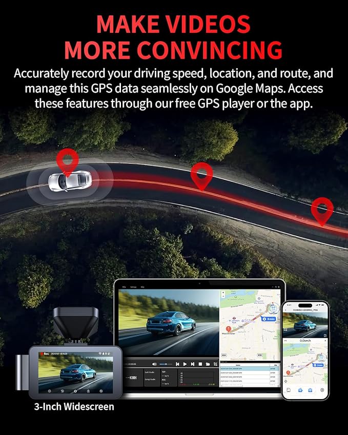 Dash Cam Front and Rear, 4K Full HD Dual Dash Camera for Cars, Built-in Memory Card Monitoring, 64GB Card, 5G WiFi GPS, Car Camera with 3" IPS Screen, 2160P Night Vision, Parking Monitor