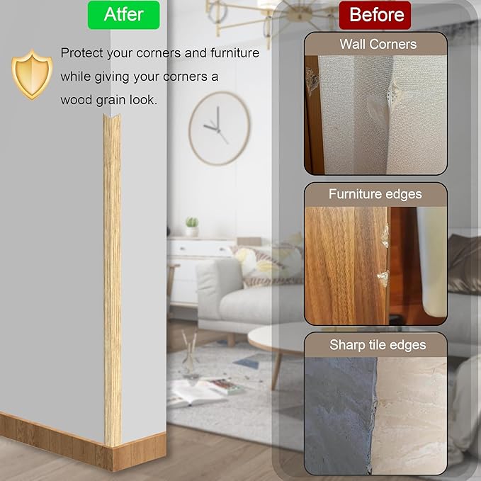 6 Pcs 49" Wall Corner Protector Trim, Oak Wood Grain Edge Strip for Door and Window Frames Mirror Trim Backsplash Tile Edge (Oak)