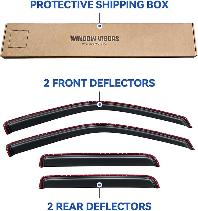 in-Channel Window Visors Rain Guards Shield for 2004-2012 Chevy Colorado, Window Vent Wind Deflectors Visors Shades for 2004-2012 GMC Canyon Crew Cab